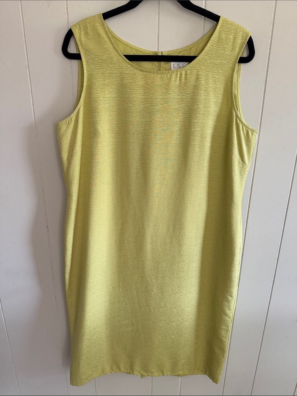 ISC Textured Silk Green Sheath Dress Medium Minimalist Quiet Luxury Lagenlook
